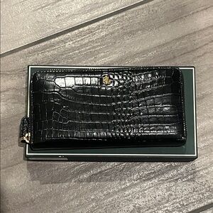 Ralph Lauren Continental Croco Leather Wallet Black